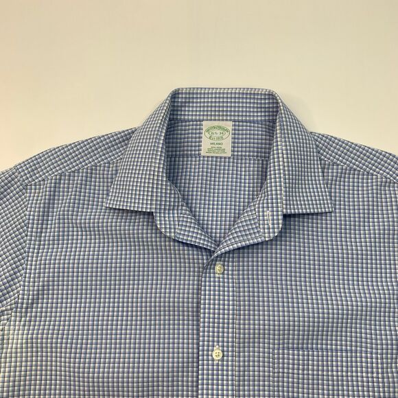 Brooks Brothers Shirt Mens 16.5 Blue White Plaid Milano Non Iron Cotton *READ - Picture 3 of 11